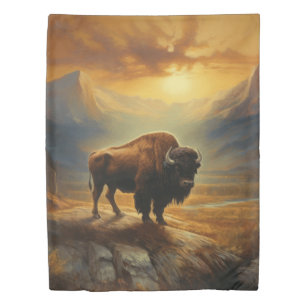 Buffalo Bison Sunset Silhouette Duvet Cover