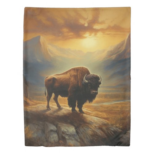 Buffalo Bison Sunset Silhouette Duvet Cover