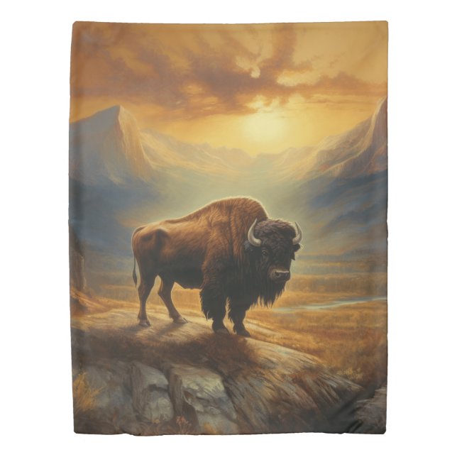 Buffalo Bison Sunset Silhouette Duvet Cover (Front)