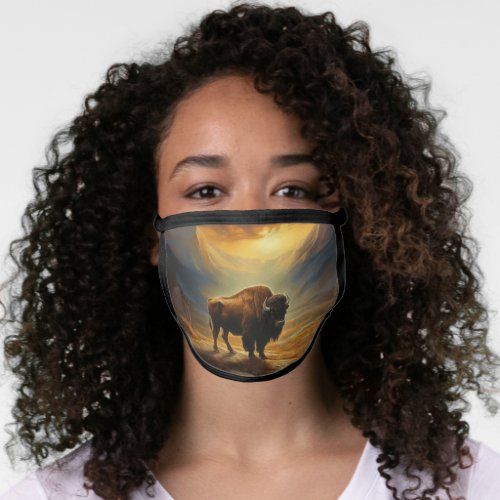 Buffalo Bison Sunset Silhouette Face Mask