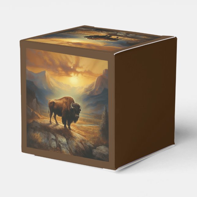 Buffalo Bison Sunset Silhouette Favor Boxes (Back Side)