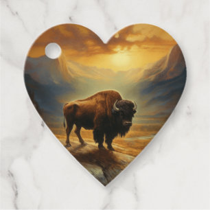 Buffalo Bison Sunset Silhouette Favor Tags