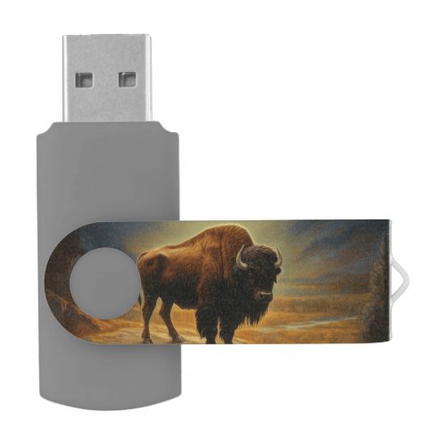 Buffalo Bison Sunset Silhouette  Flash Drive