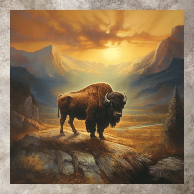 Buffalo Bison Sunset Silhouette  Floor Decals (Insitu)