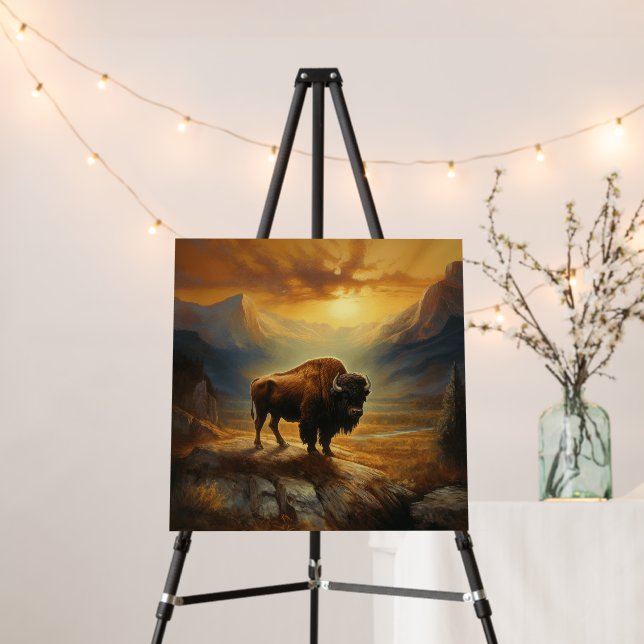 Buffalo Bison Sunset Silhouette Foam Board (In Situ (Stand))