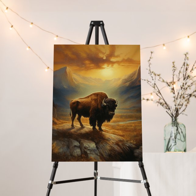 Buffalo Bison Sunset Silhouette Foam Board (In Situ (Stand))