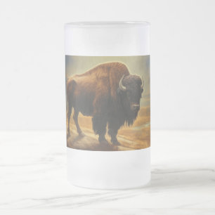 Buffalo Bison Sunset Silhouette  Frosted Glass Beer Mug