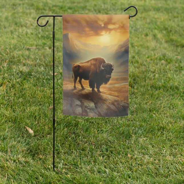 Buffalo Bison Sunset Silhouette  Garden Flag (In SItu)