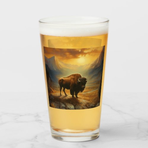 Buffalo Bison Sunset Silhouette  Glass