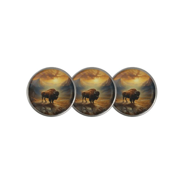 Buffalo Bison Sunset Silhouette Golf Ball Marker (3 Up)