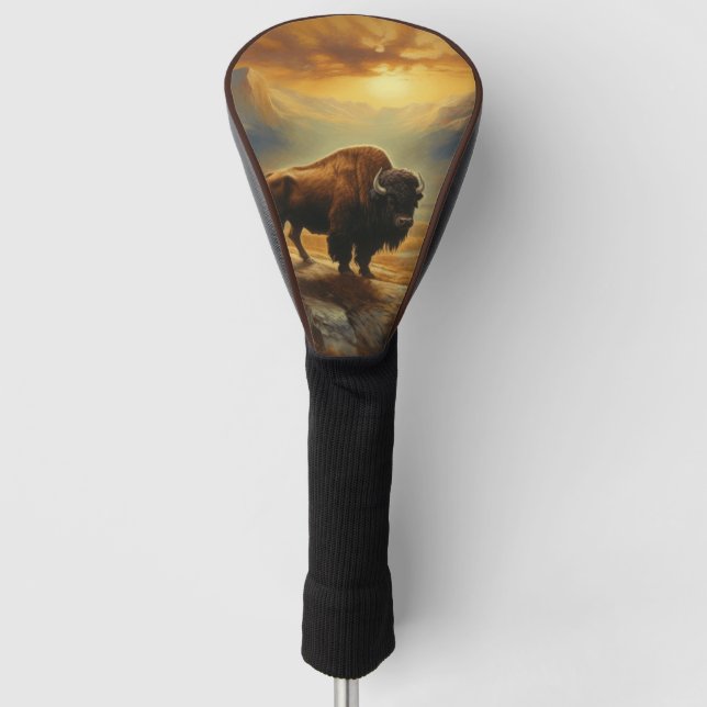 Buffalo Bison Sunset Silhouette Golf Head Cover (Front)