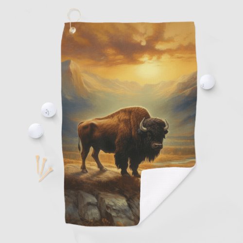 Buffalo Bison Sunset Silhouette Golf Towel
