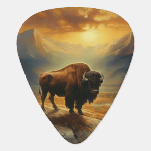 Buffalo Bison Sunset Silhouette Guitar Pick