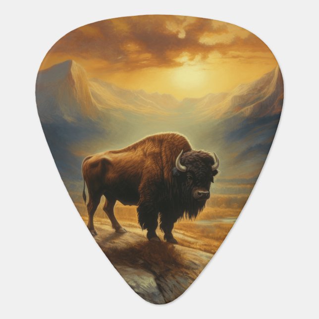 Buffalo Bison Sunset Silhouette Guitar Pick (Front)