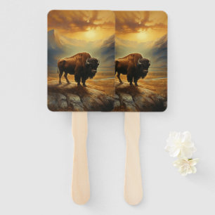 Buffalo Bison Sunset Silhouette Hand Fan