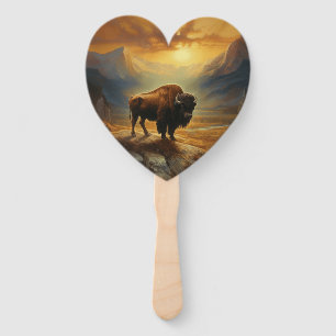 Buffalo Bison Sunset Silhouette Hand Fan