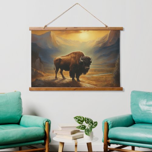 Buffalo Bison Sunset Silhouette  Hanging Tapestry