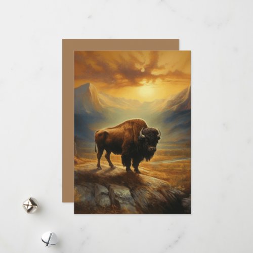 Buffalo Bison Sunset Silhouette Holiday Card