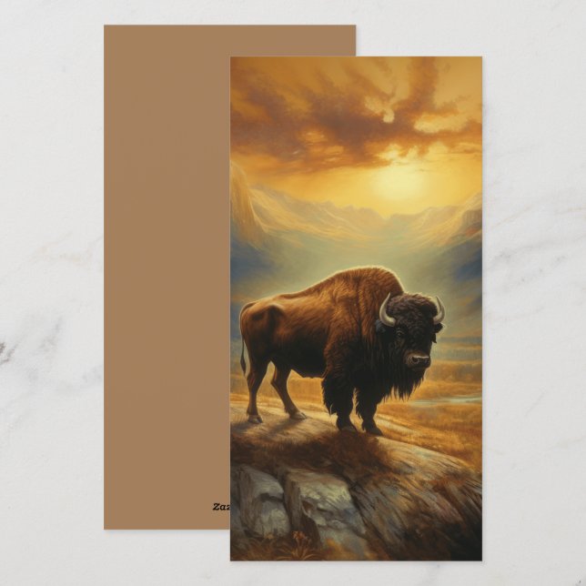 Buffalo Bison Sunset Silhouette Holiday Card (Front/Back)