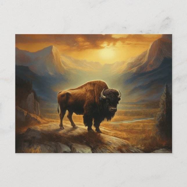 Buffalo Bison Sunset Silhouette  Holiday Postcard (Front)
