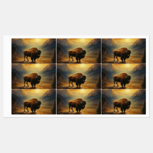Buffalo Bison Sunset Silhouette Labels