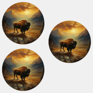 Buffalo Bison Sunset Silhouette  Labels