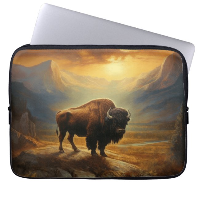 Buffalo Bison Sunset Silhouette Laptop Sleeve (Front)