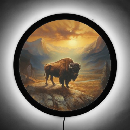 Buffalo Bison Sunset Silhouette LED Sign
