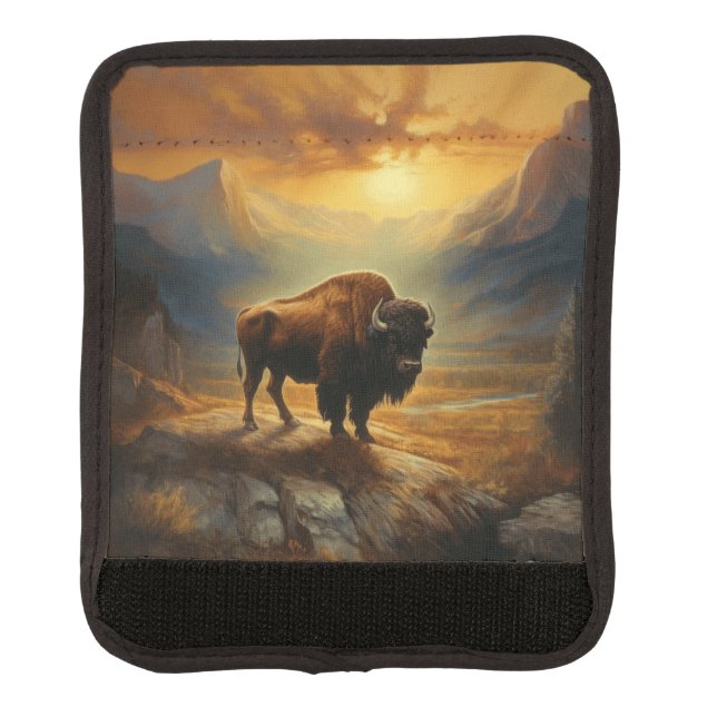 Buffalo Bison Sunset Silhouette  Luggage Handle Wrap (Front)