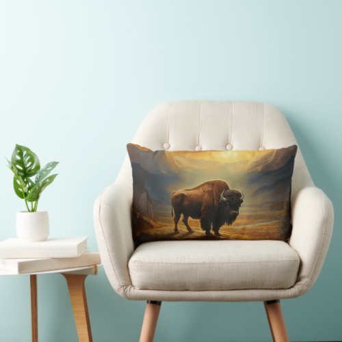 Buffalo Bison Sunset Silhouette  Lumbar Pillow