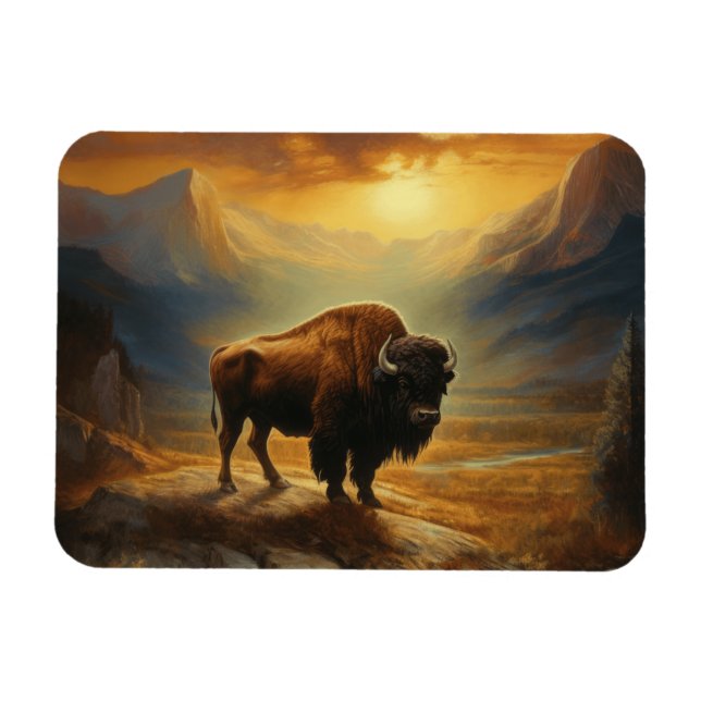 Buffalo Bison Sunset Silhouette  Magnet (Horizontal)