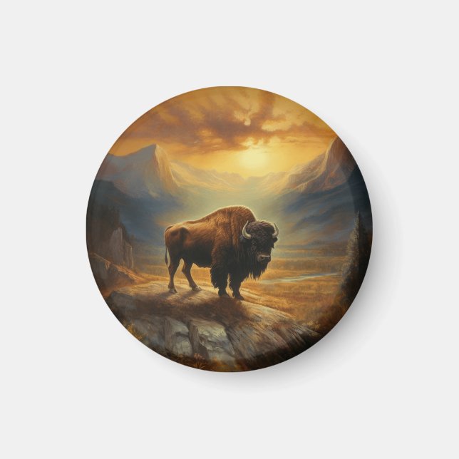 Buffalo Bison Sunset Silhouette  Magnet (Front)