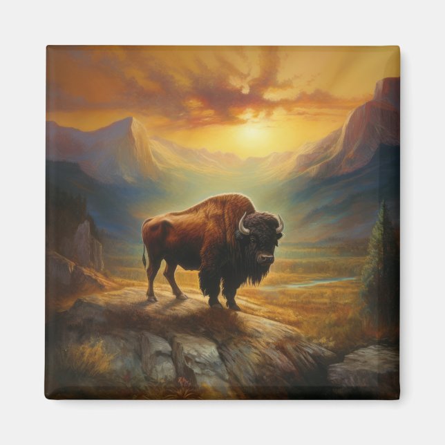 Buffalo Bison Sunset Silhouette Magnet (Front)