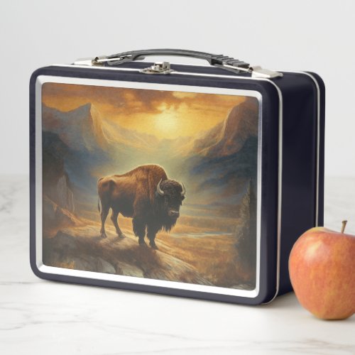 Buffalo Bison Sunset Silhouette  Metal Lunch Box