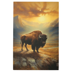 Buffalo Bison Sunset Silhouette  Metal Print