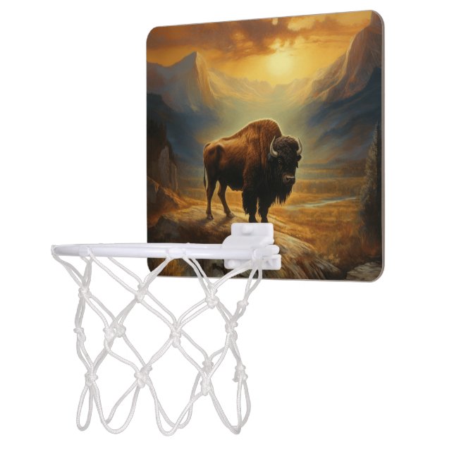 Buffalo Bison Sunset Silhouette Mini Basketball Hoop (Left)