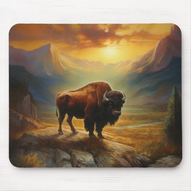 Buffalo Bison Sunset Silhouette Mouse Pad (Front)