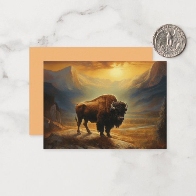Buffalo Bison Sunset Silhouette Note Card (Front/Back In Situ)