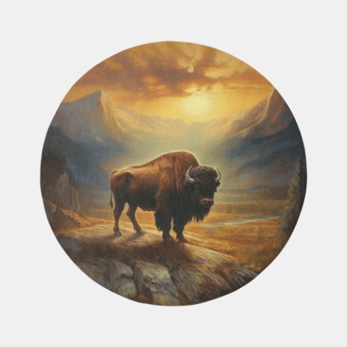 Buffalo Bison Sunset Silhouette Outdoor Rug