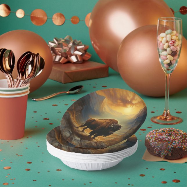Buffalo Bison Sunset Silhouette  Paper Bowls (Multi)