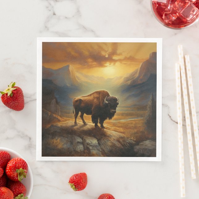 Buffalo Bison Sunset Silhouette  Paper Dinner Napkins (Insitu)