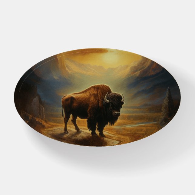 Buffalo Bison Sunset Silhouette Paperweight (Front)