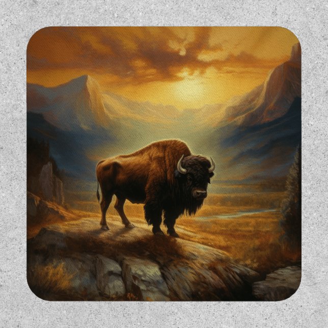 Buffalo Bison Sunset Silhouette  Patch (Front)