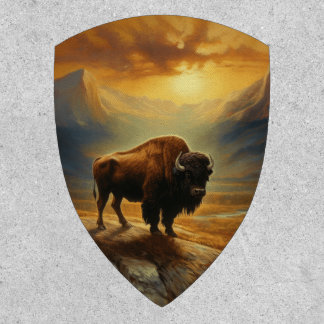 Buffalo Bison Sunset Silhouette Patch
