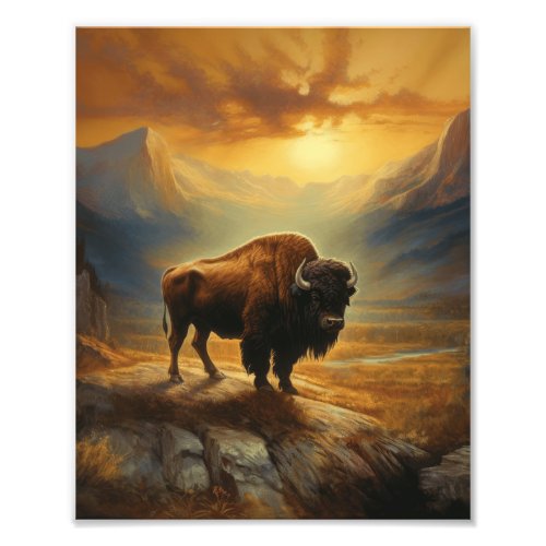Buffalo Bison Sunset Silhouette  Photo Print