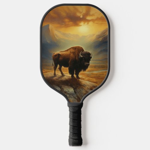 Buffalo Bison Sunset Silhouette Pickleball Paddle