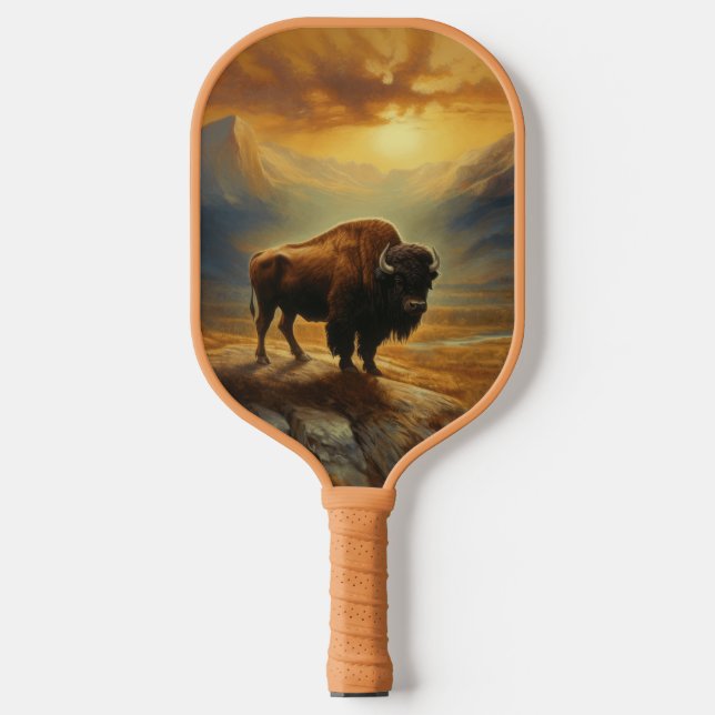 Buffalo Bison Sunset Silhouette  Pickleball Paddle (Front)