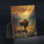 Buffalo Bison Sunset Silhouette Plaque<br><div class="desc">Capture the untamed beauty of the American West with our breathtaking Sunset Buffalo Bison Silhouette Art Print. Set against a backdrop of a radiant, amber-hued sunset, a majestic buffalo bison stands proudly on the horizon, its formidable presence magnified by the golden light. This stunning artwork celebrates the spirit of the...</div>