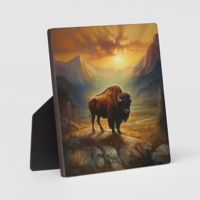Buffalo Bison Sunset Silhouette Plaque (Front)