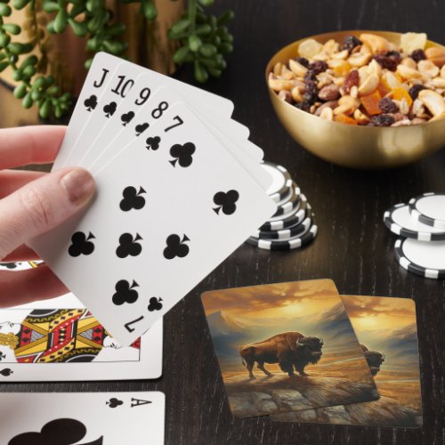 Buffalo Bison Sunset Silhouette  Poker Cards